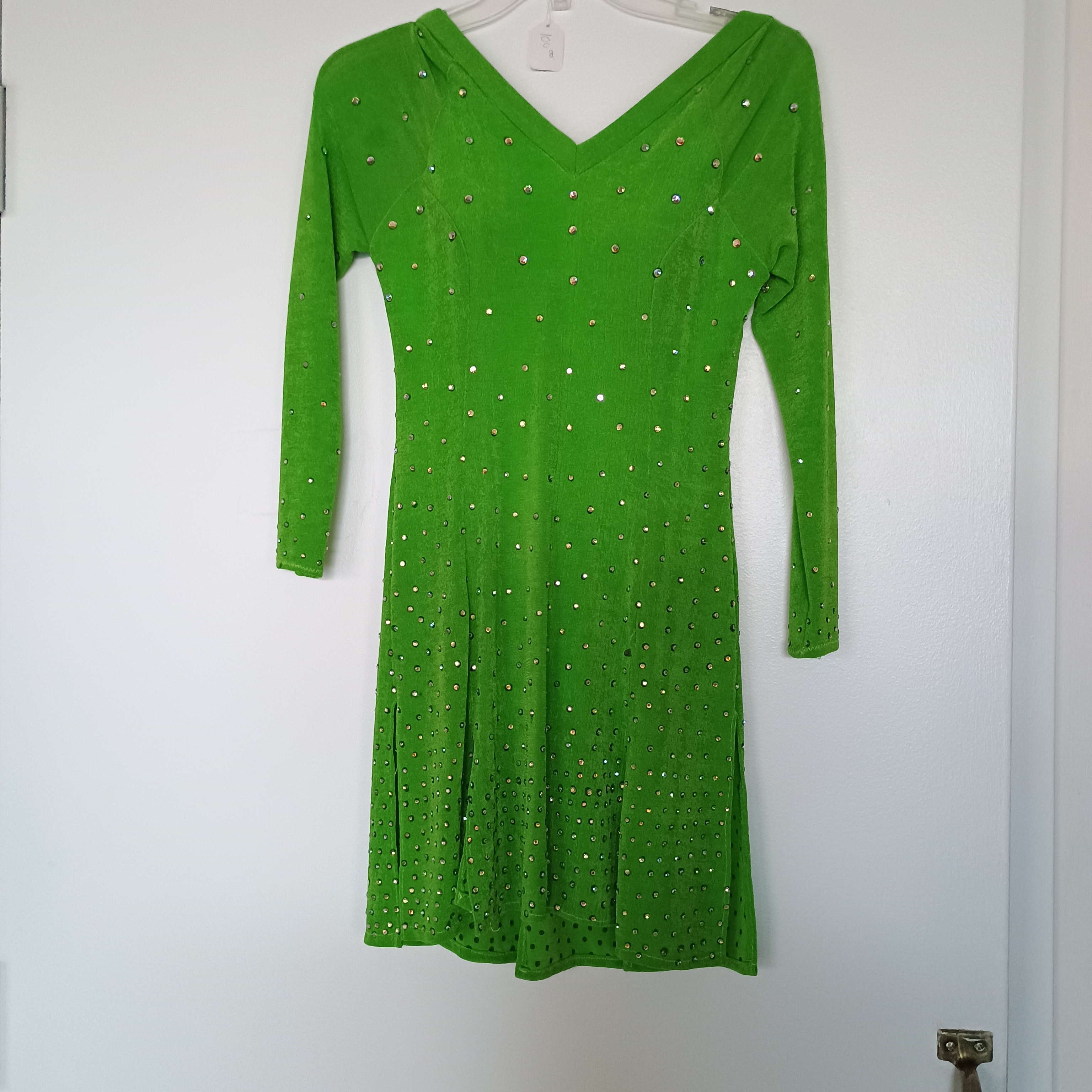 Petite Green V-Neck Rhinestoned Rhythm Dress